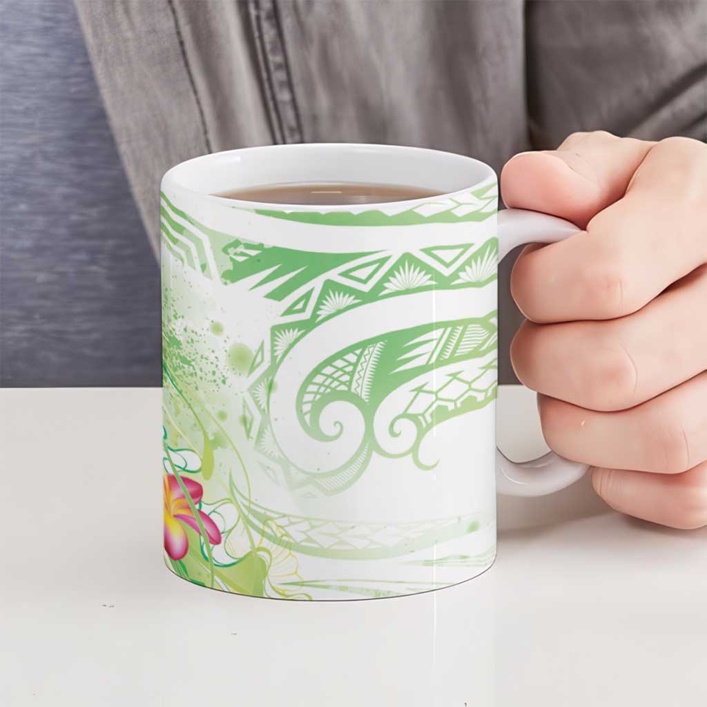 Summer Green Polynesian Jellyfish Ceramic Mug Watercolor Glows - Polynesian Pride