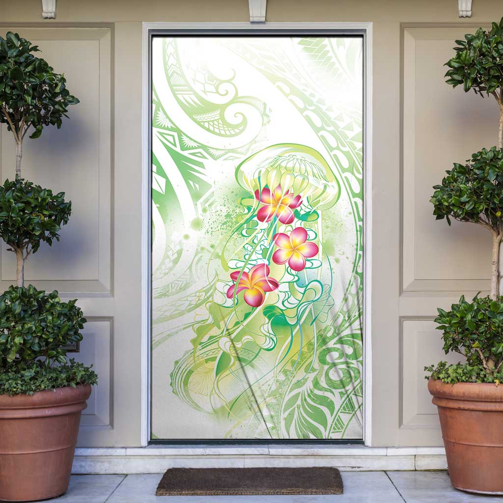 Summer Green Polynesian Jellyfish Door Cover Watercolor Glows LT7 Light Green - Polynesian Pride