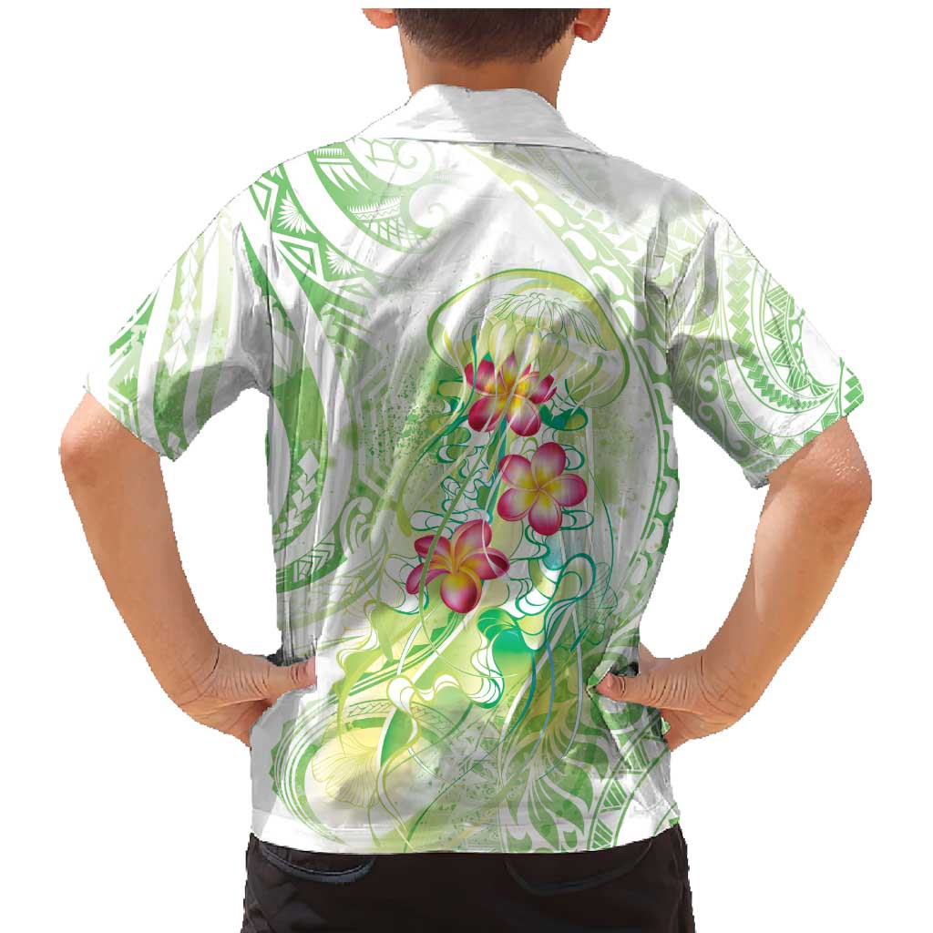 Summer Green Polynesian Jellyfish Family Matching Mermaid Dress and Hawaiian Shirt Watercolor Glows LT7 - Polynesian Pride
