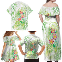 Summer Green Polynesian Jellyfish Family Matching Off Shoulder Maxi Dress and Hawaiian Shirt Watercolor Glows LT7 - Polynesian Pride