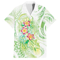 Summer Green Polynesian Jellyfish Family Matching Off Shoulder Maxi Dress and Hawaiian Shirt Watercolor Glows LT7 Dad's Shirt - Short Sleeve Light Green - Polynesian Pride