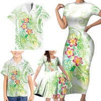 Summer Green Polynesian Jellyfish Family Matching Short Sleeve Bodycon Dress and Hawaiian Shirt Watercolor Glows LT7 - Polynesian Pride