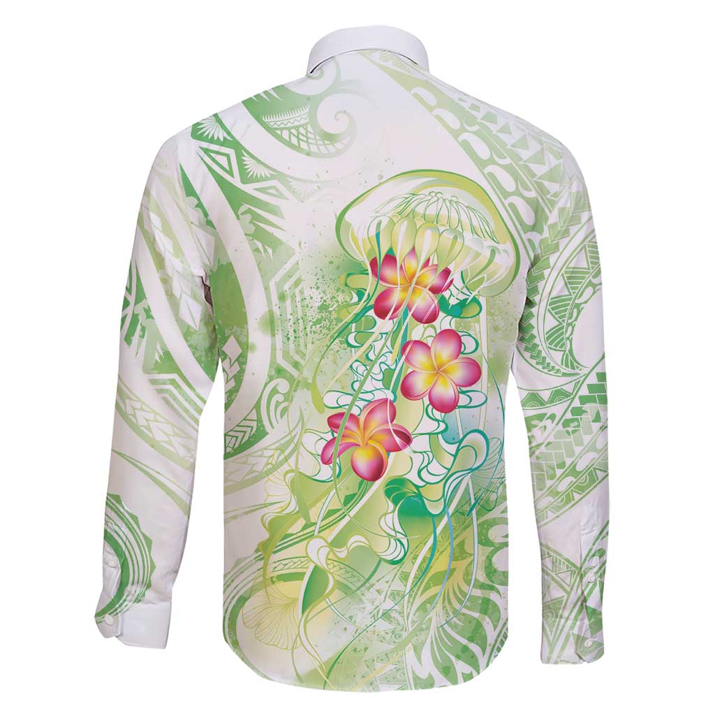 Summer Green Polynesian Jellyfish Family Matching Short Sleeve Bodycon Dress and Hawaiian Shirt Watercolor Glows LT7 - Polynesian Pride