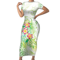 Summer Green Polynesian Jellyfish Family Matching Short Sleeve Bodycon Dress and Hawaiian Shirt Watercolor Glows LT7 Mom's Dress Light Green - Polynesian Pride