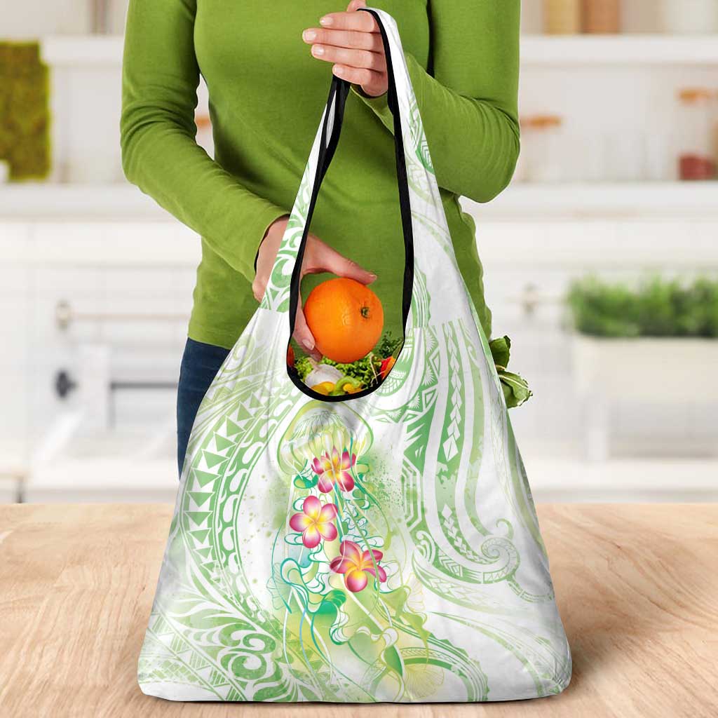 Summer Green Polynesian Jellyfish Grocery Bag Watercolor Glows - Polynesian Pride