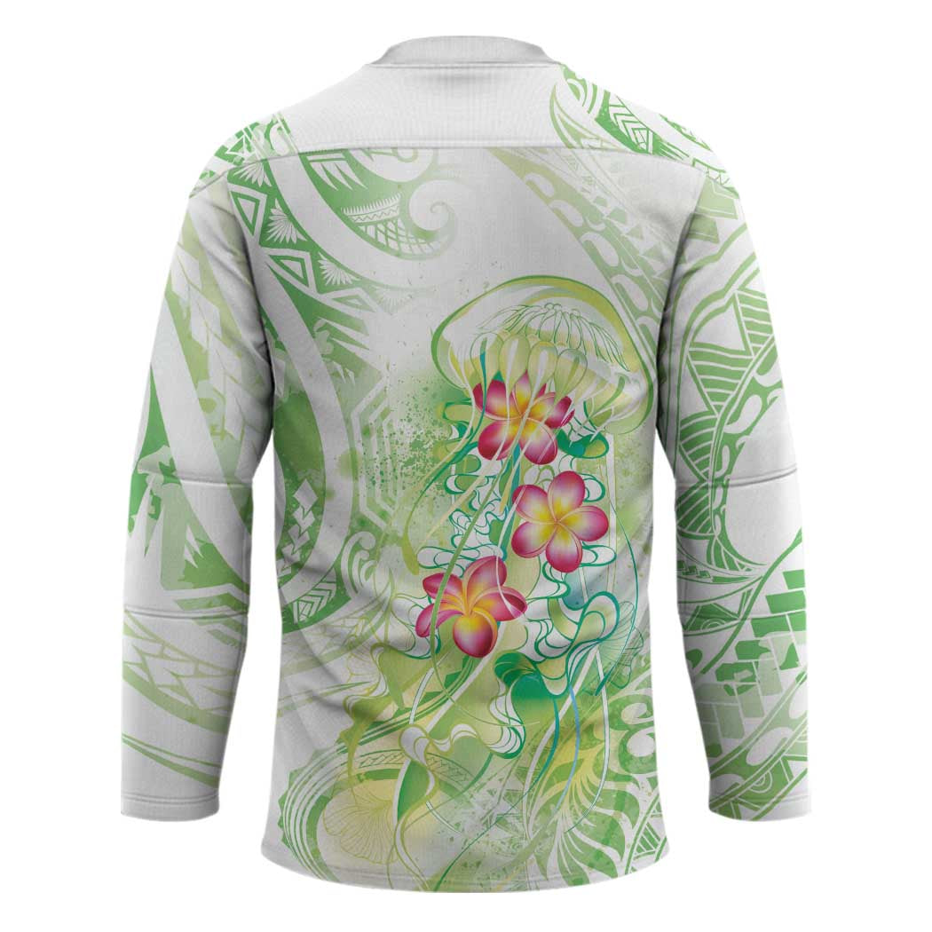 Summer Green Polynesian Jellyfish Hockey Jersey Watercolor Glows - Polynesian Pride