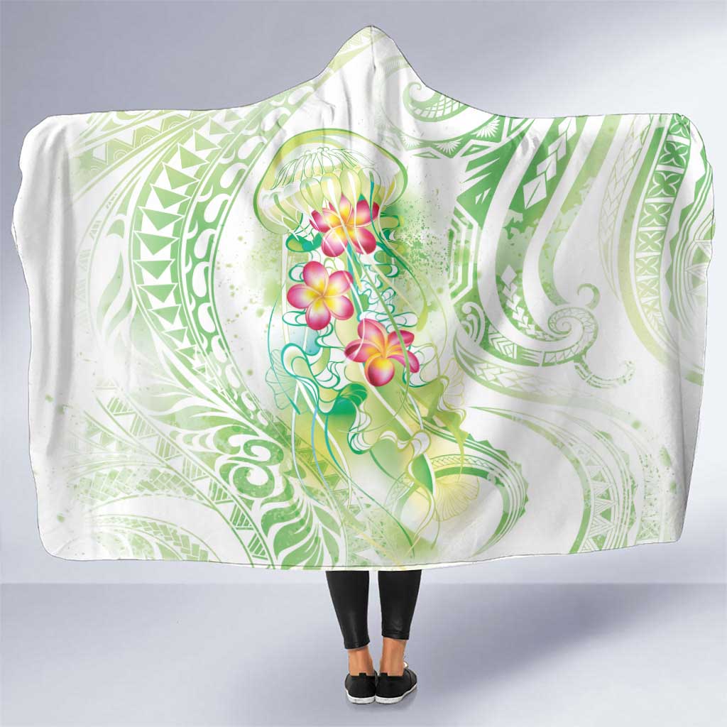 Summer Green Polynesian Jellyfish Hooded Blanket Watercolor Glows LT7 One Size Light Green - Polynesian Pride