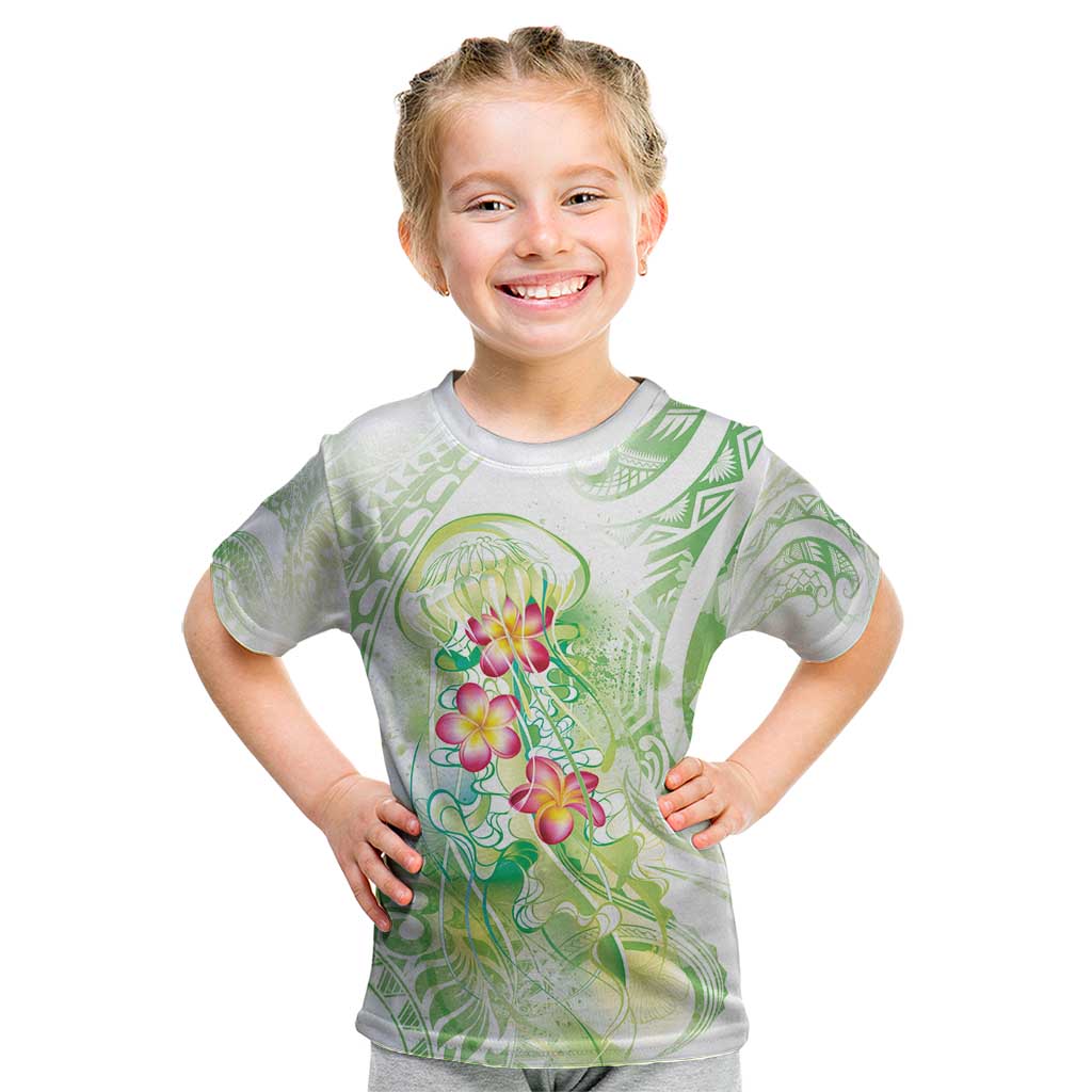 Summer Green Polynesian Jellyfish Kid T Shirt Watercolor Glows LT7 Light Green - Polynesian Pride