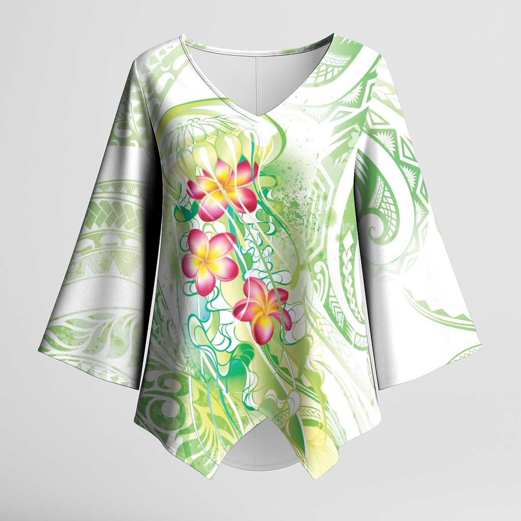 Summer Green Polynesian Jellyfish Kimono Sleeve Blouse Watercolor Glows LT7 Female Light Green - Polynesian Pride