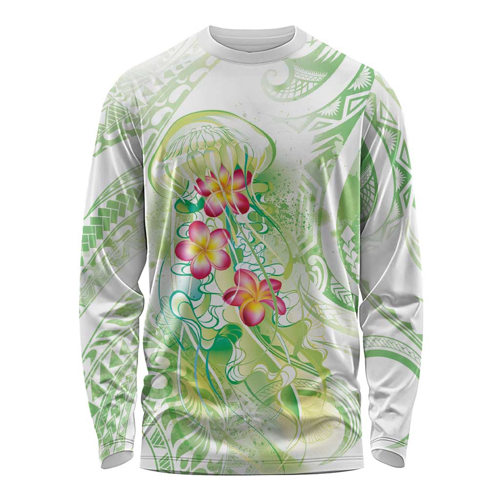 Summer Green Polynesian Jellyfish Long Sleeve Shirt Watercolor Glows LT7 Unisex Light Green - Polynesian Pride