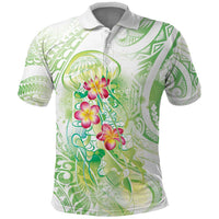 Summer Green Polynesian Jellyfish Polo Shirt Watercolor Glows - Polynesian Pride