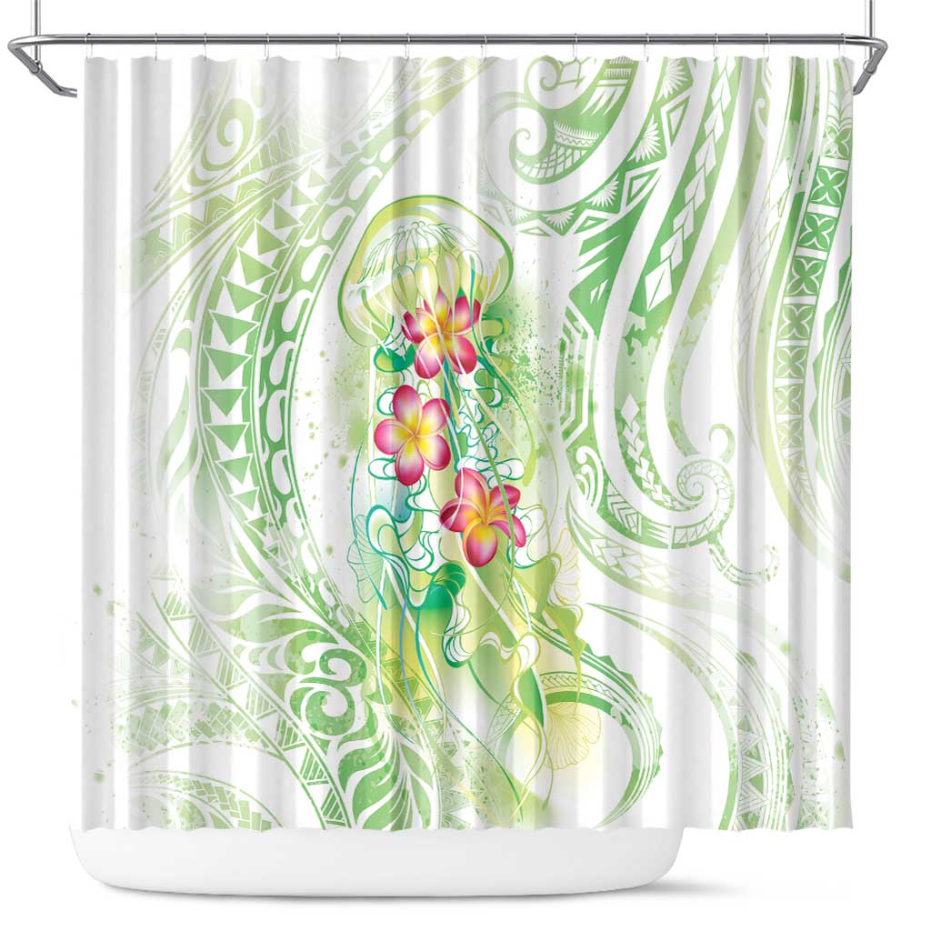 Summer Green Polynesian Jellyfish Shower Curtain Watercolor Glows LT7 Light Green - Polynesian Pride