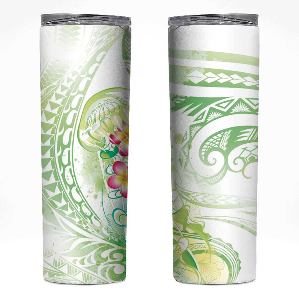 Summer Green Polynesian Jellyfish Skinny Tumbler Watercolor Glows LT7 Light Green - Polynesian Pride