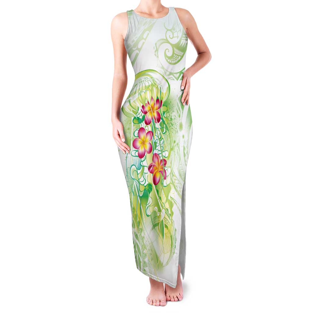 Summer Green Polynesian Jellyfish Tank Maxi Dress Watercolor Glows LT7 Women Light Green - Polynesian Pride