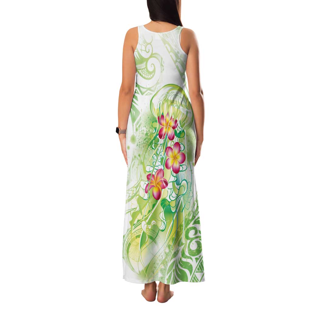 Summer Green Polynesian Jellyfish Tank Maxi Dress Watercolor Glows LT7 - Polynesian Pride