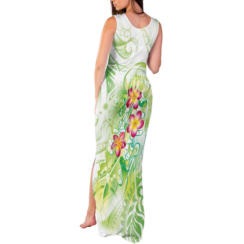 Summer Green Polynesian Jellyfish Tank Maxi Dress Watercolor Glows LT7 - Polynesian Pride