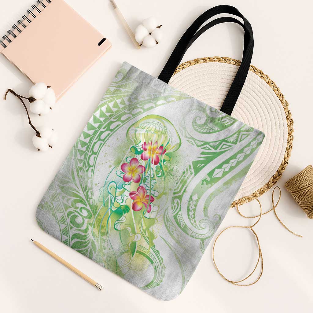Summer Green Polynesian Jellyfish Tote Bag Watercolor Glows - Polynesian Pride