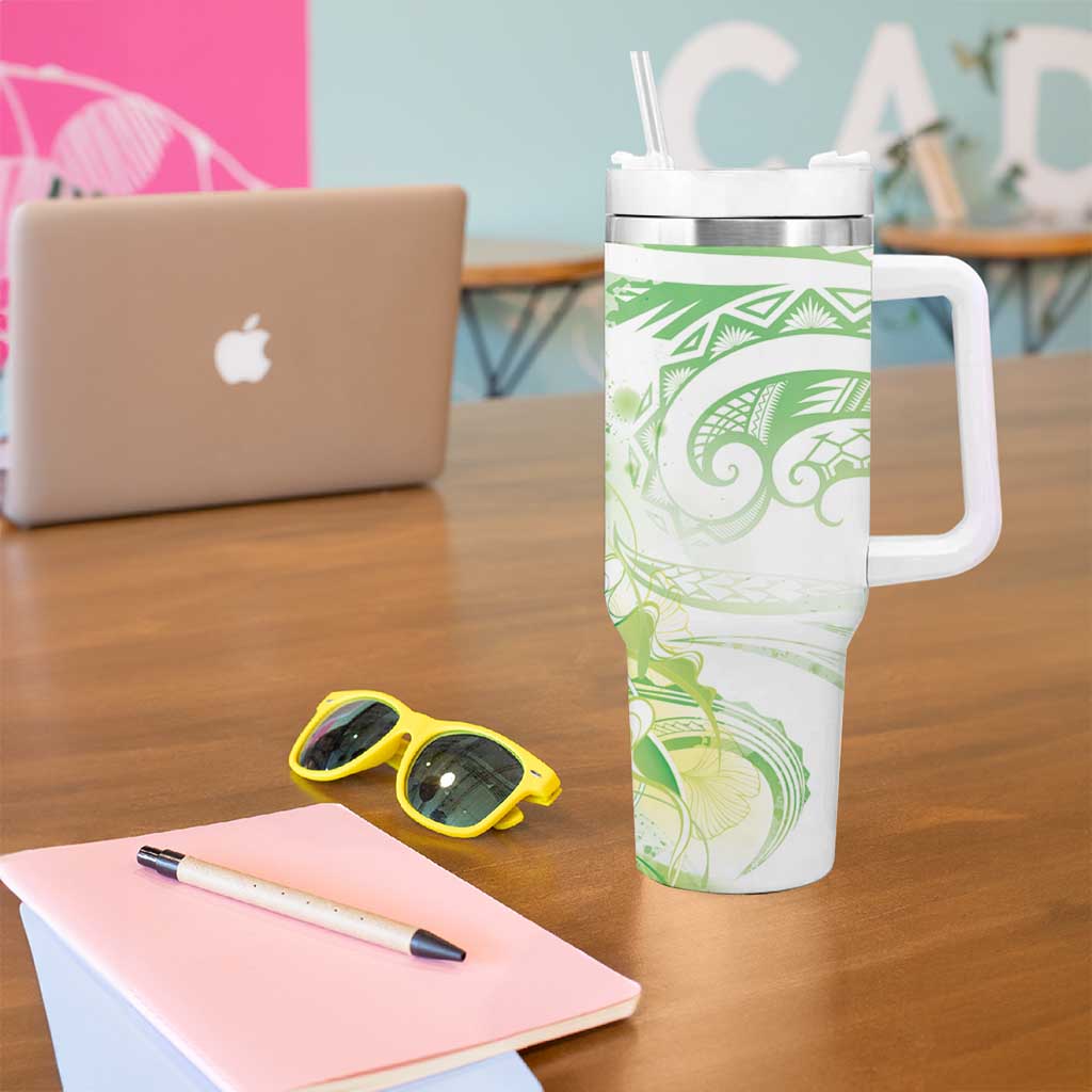 Summer Green Polynesian Jellyfish Tumbler With Handle Watercolor Glows LT7 - Polynesian Pride