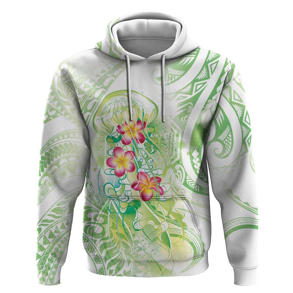 Summer Green Polynesian Jellyfish Zip Hoodie Watercolor Glows LT7 Pullover Hoodie Light Green - Polynesian Pride