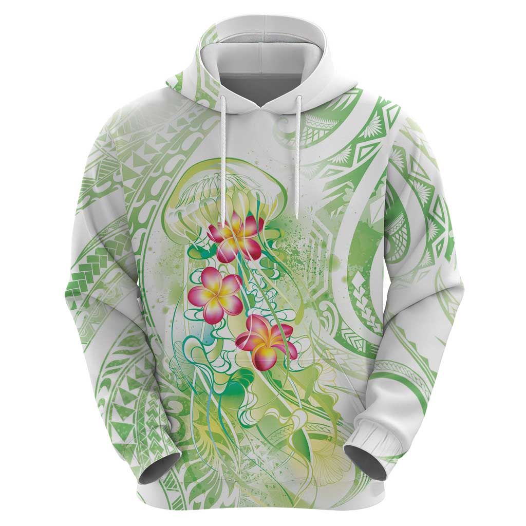 Summer Green Polynesian Jellyfish Zip Hoodie Watercolor Glows LT7 - Polynesian Pride