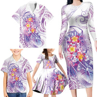 Lavender Polynesian Jellyfish Family Matching Long Sleeve Bodycon Dress and Hawaiian Shirt Watercolor Glows LT7 - Polynesian Pride