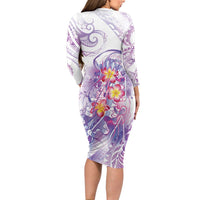 Lavender Polynesian Jellyfish Family Matching Long Sleeve Bodycon Dress and Hawaiian Shirt Watercolor Glows LT7 - Polynesian Pride