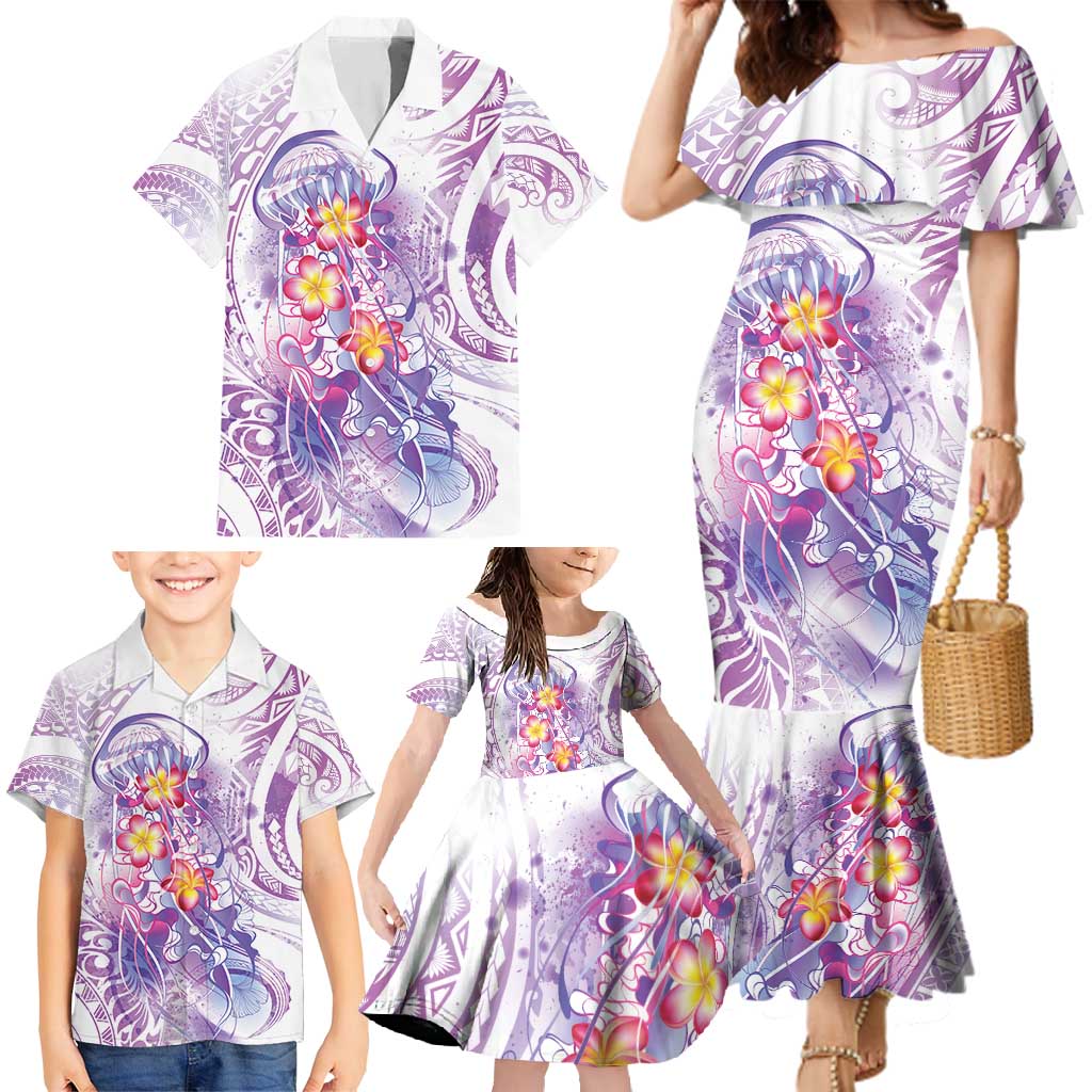 Lavender Polynesian Jellyfish Family Matching Mermaid Dress and Hawaiian Shirt Watercolor Glows LT7 - Polynesian Pride