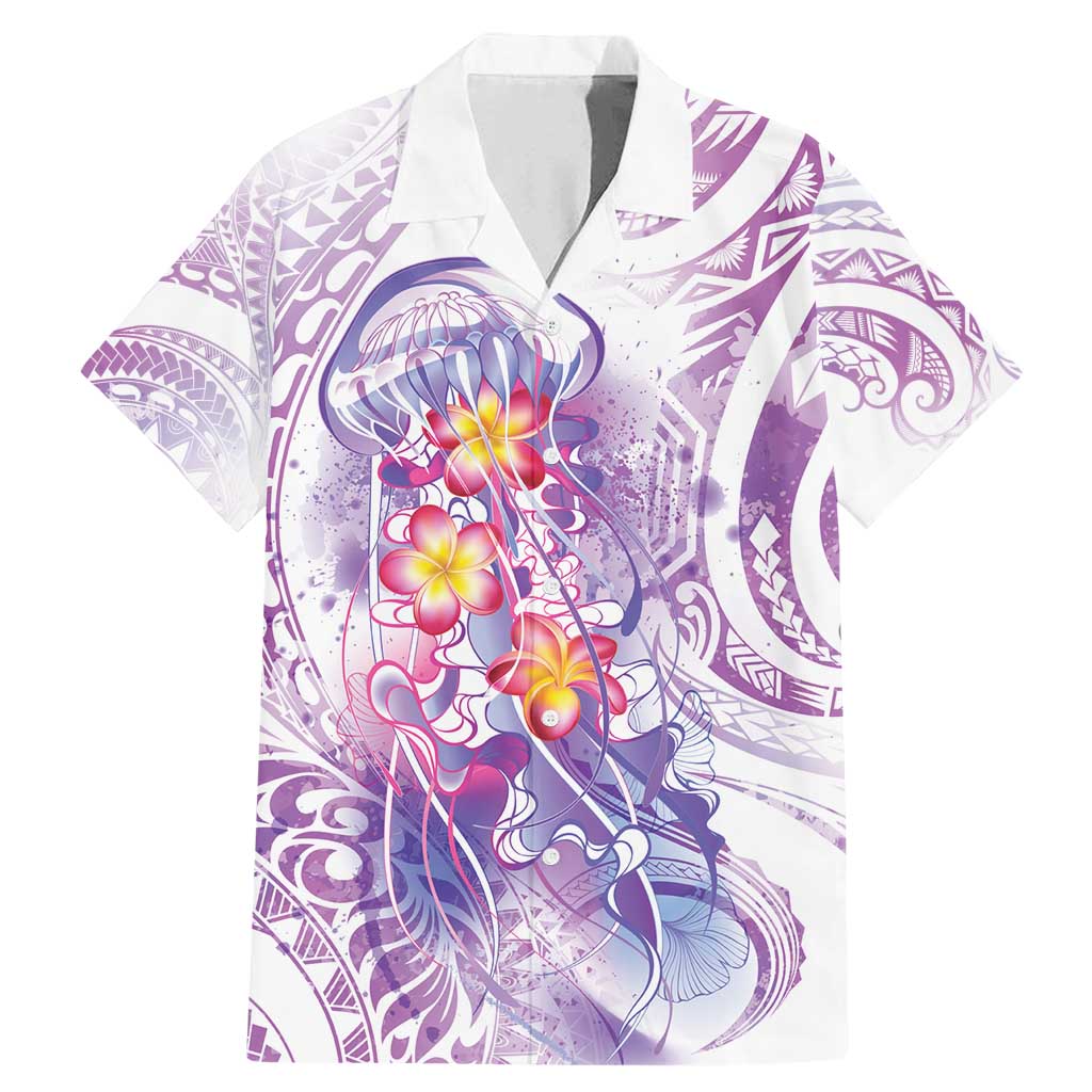 Lavender Polynesian Jellyfish Family Matching Mermaid Dress and Hawaiian Shirt Watercolor Glows LT7 Dad's Shirt - Short Sleeve Lavender - Polynesian Pride