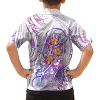 Lavender Polynesian Jellyfish Family Matching Off The Shoulder Long Sleeve Dress and Hawaiian Shirt Watercolor Glows LT7 - Polynesian Pride