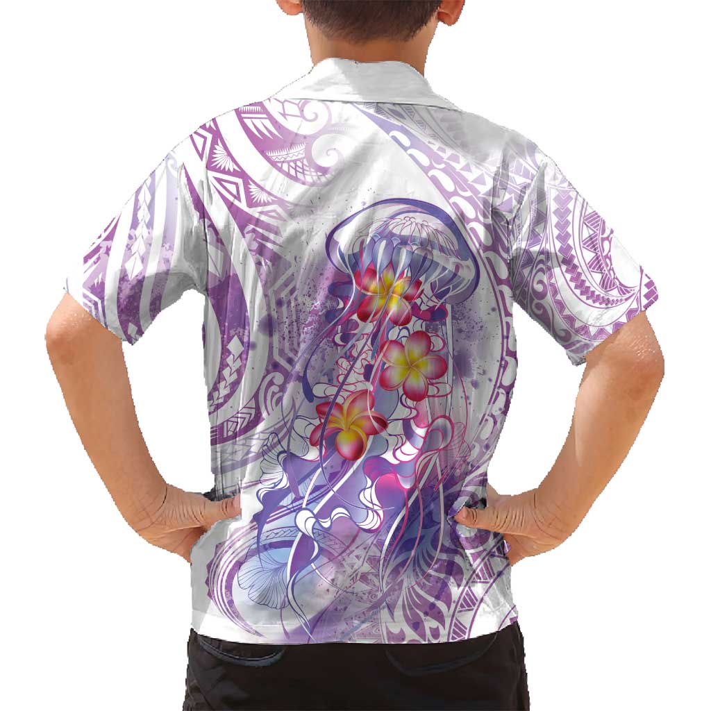 Lavender Polynesian Jellyfish Family Matching Off Shoulder Maxi Dress and Hawaiian Shirt Watercolor Glows LT7 - Polynesian Pride