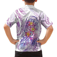 Lavender Polynesian Jellyfish Family Matching Off Shoulder Maxi Dress and Hawaiian Shirt Watercolor Glows LT7 - Polynesian Pride