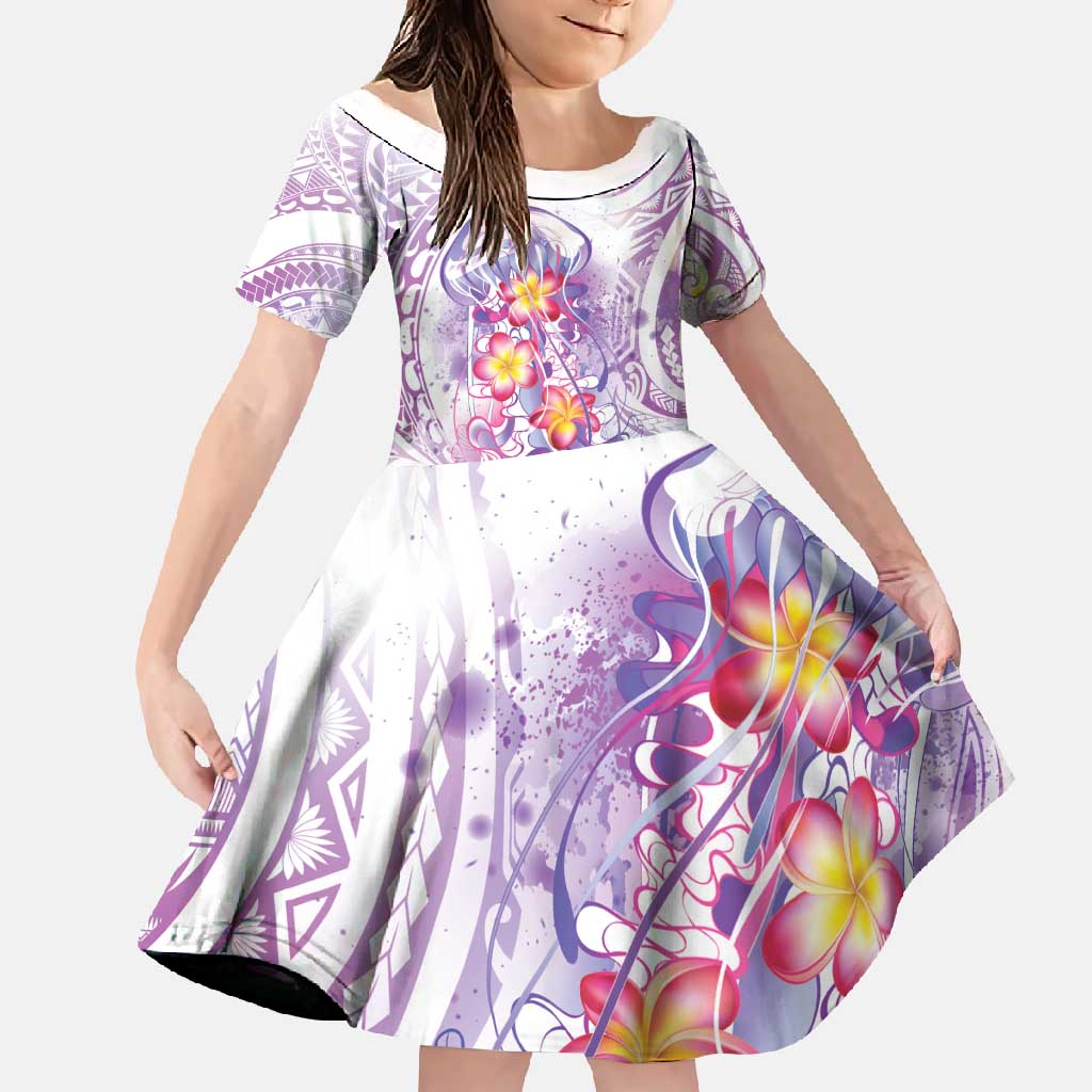 Lavender Polynesian Jellyfish Family Matching Off Shoulder Maxi Dress and Hawaiian Shirt Watercolor Glows LT7 Daughter's Dress Lavender - Polynesian Pride