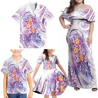 Lavender Polynesian Jellyfish Family Matching Off Shoulder Maxi Dress and Hawaiian Shirt Watercolor Glows LT7 - Polynesian Pride