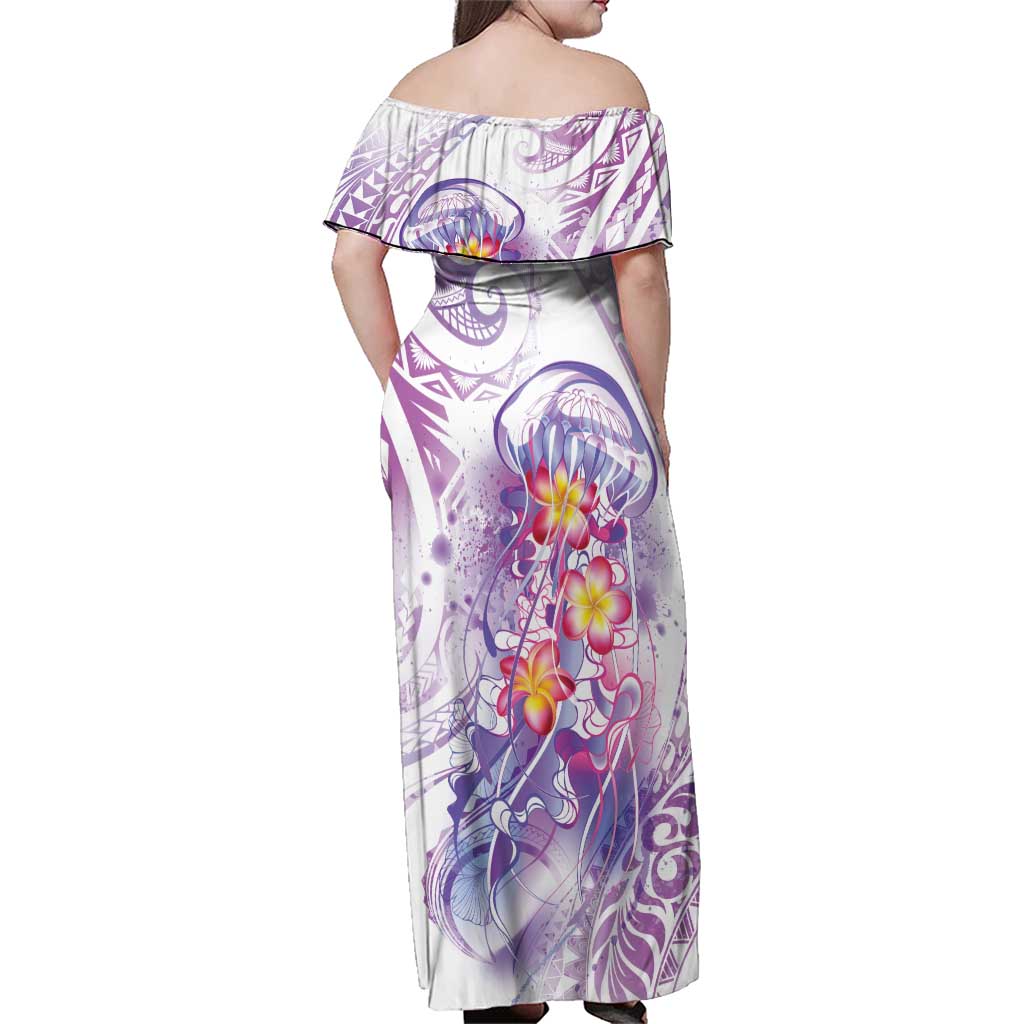 Lavender Polynesian Jellyfish Family Matching Off Shoulder Maxi Dress and Hawaiian Shirt Watercolor Glows LT7 - Polynesian Pride