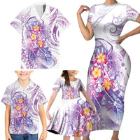 Lavender Polynesian Jellyfish Family Matching Short Sleeve Bodycon Dress and Hawaiian Shirt Watercolor Glows LT7 - Polynesian Pride
