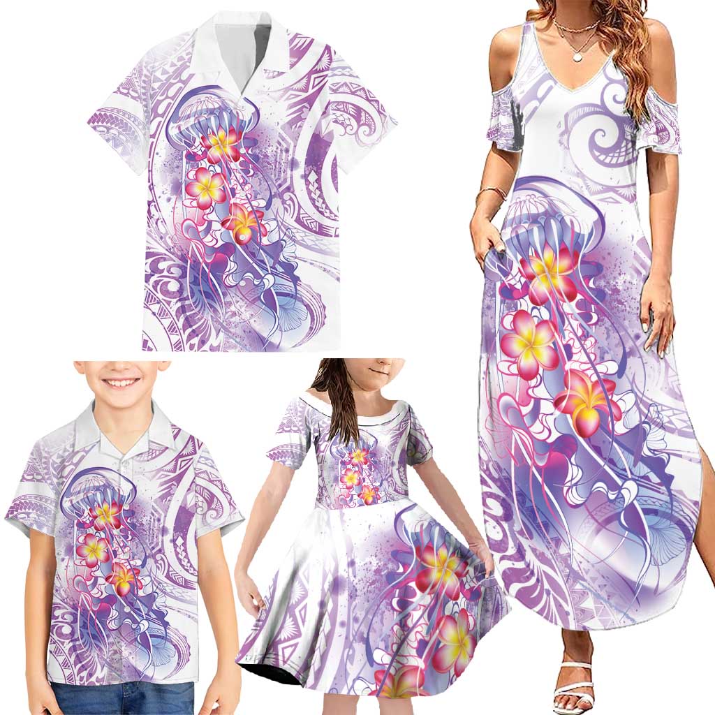 Lavender Polynesian Jellyfish Family Matching Summer Maxi Dress and Hawaiian Shirt Watercolor Glows LT7 - Polynesian Pride