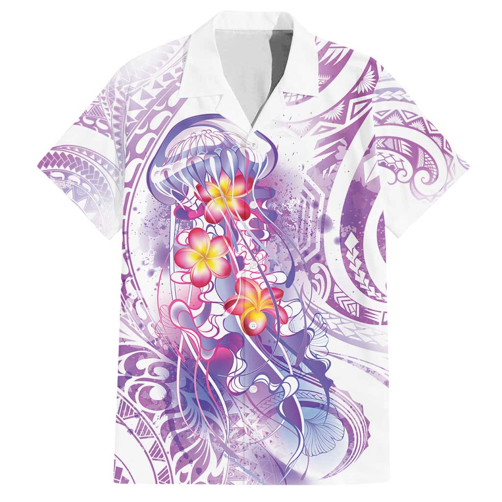 Lavender Polynesian Jellyfish Family Matching Summer Maxi Dress and Hawaiian Shirt Watercolor Glows LT7 Dad's Shirt - Short Sleeve Lavender - Polynesian Pride