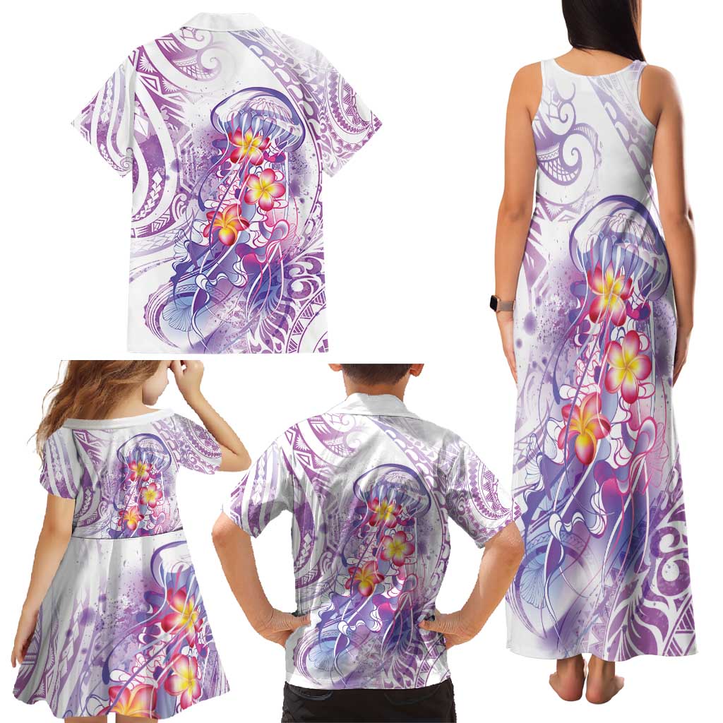 Lavender Polynesian Jellyfish Family Matching Tank Maxi Dress and Hawaiian Shirt Watercolor Glows LT7 - Polynesian Pride