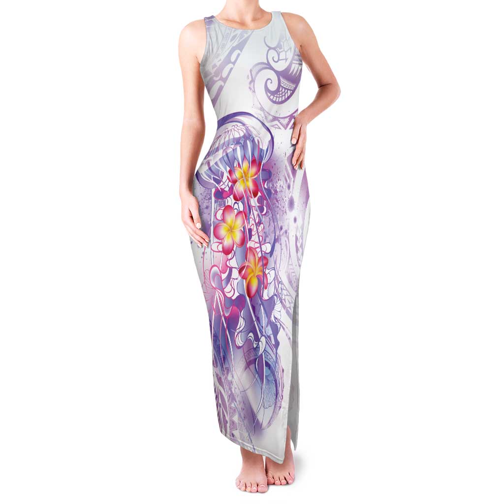 Lavender Polynesian Jellyfish Family Matching Tank Maxi Dress and Hawaiian Shirt Watercolor Glows LT7 Mom's Dress Lavender - Polynesian Pride