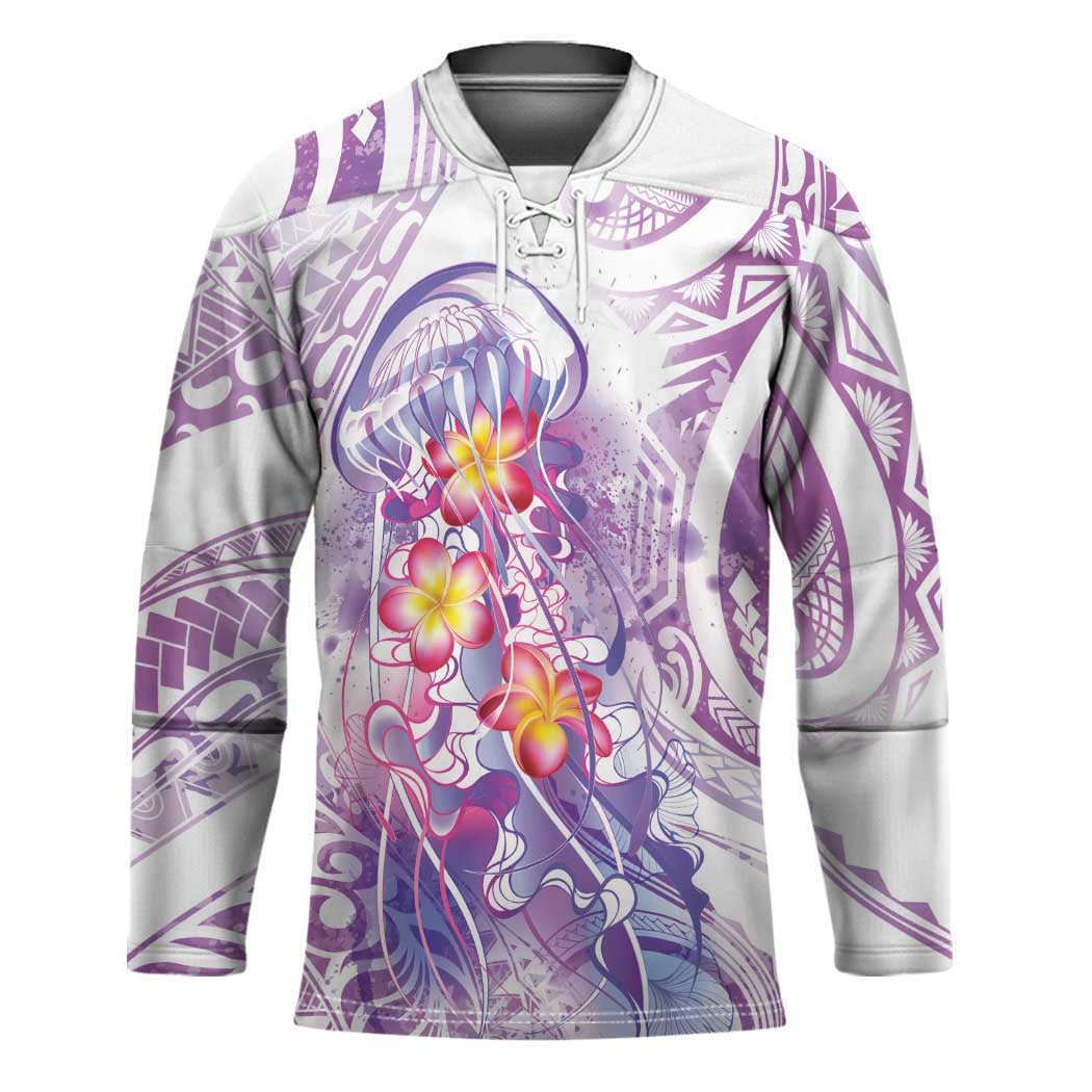 Lavender Polynesian Jellyfish Hockey Jersey Watercolor Glows - Polynesian Pride