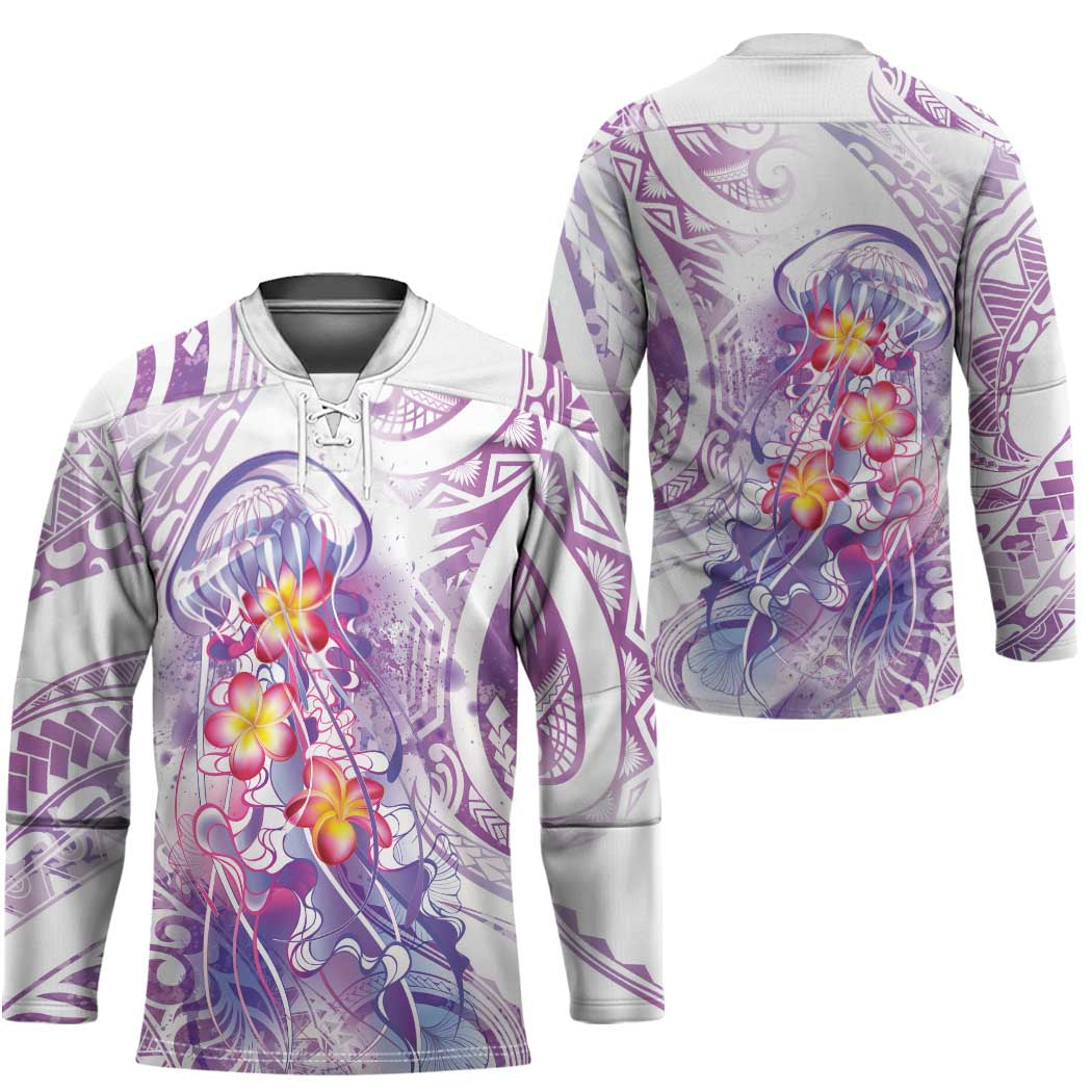 Lavender Polynesian Jellyfish Hockey Jersey Watercolor Glows - Polynesian Pride