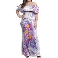 Lavender Polynesian Jellyfish Off Shoulder Maxi Dress Watercolor Glows - Polynesian Pride