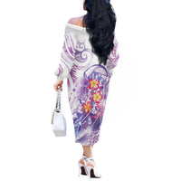 Lavender Polynesian Jellyfish Off The Shoulder Long Sleeve Dress Watercolor Glows LT7 - Polynesian Pride
