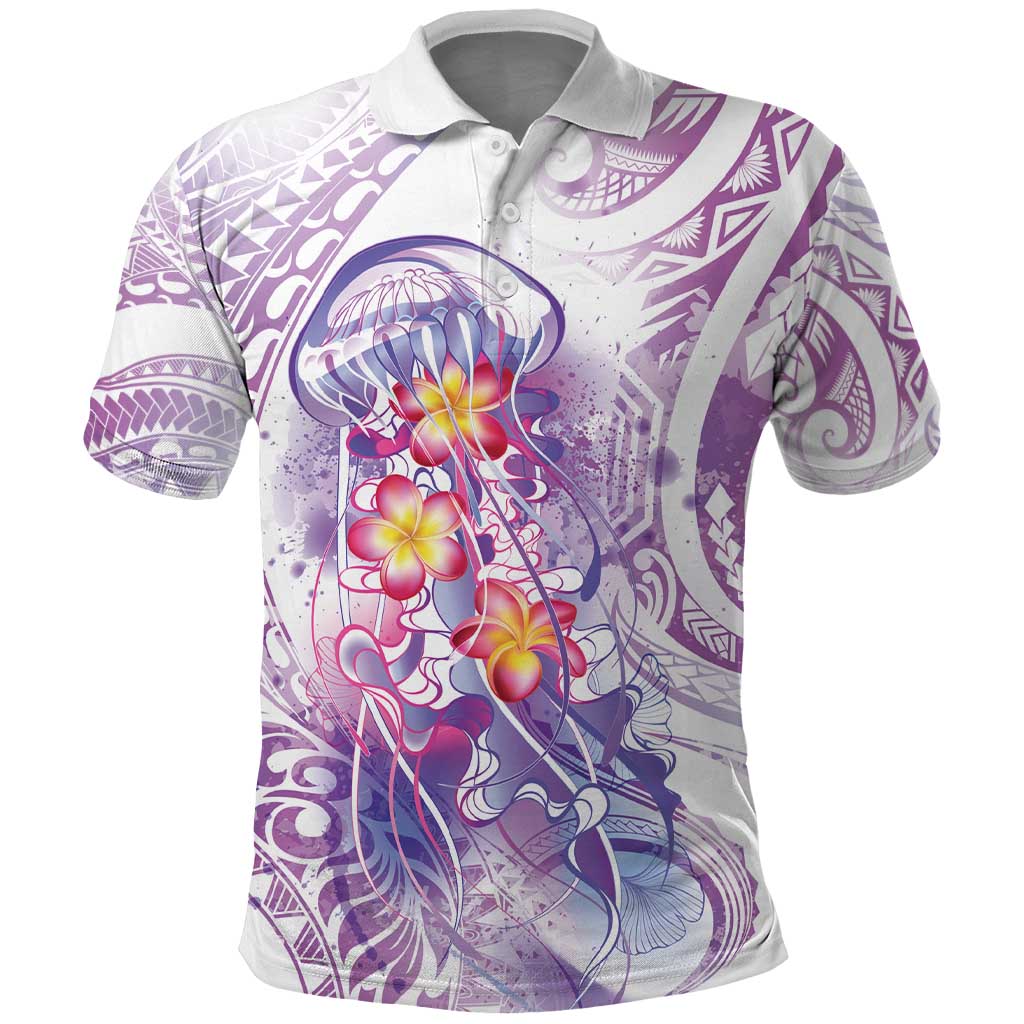 Lavender Polynesian Jellyfish Polo Shirt Watercolor Glows - Polynesian Pride