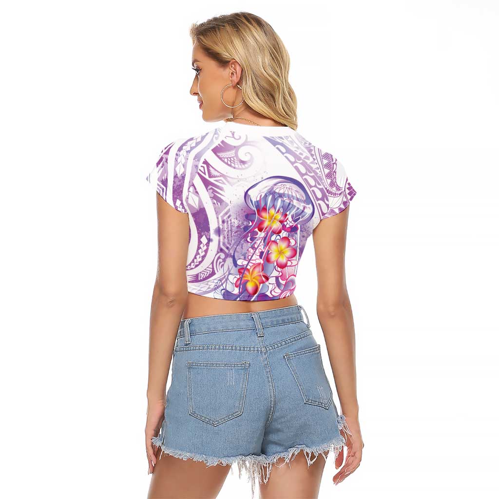 Lavender Polynesian Jellyfish Raglan Cropped T Shirt Watercolor Glows LT7 - Polynesian Pride