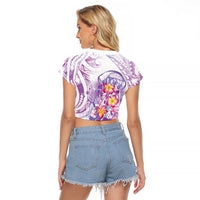 Lavender Polynesian Jellyfish Raglan Cropped T Shirt Watercolor Glows LT7 - Polynesian Pride