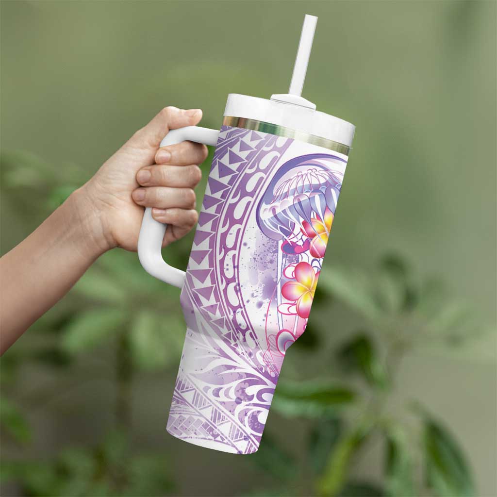 Lavender Polynesian Jellyfish Tumbler With Handle Watercolor Glows - Polynesian Pride