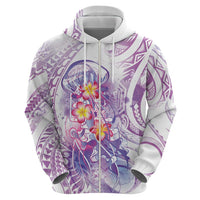 Lavender Polynesian Jellyfish Zip Hoodie Watercolor Glows LT7 - Polynesian Pride