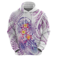 Lavender Polynesian Jellyfish Zip Hoodie Watercolor Glows LT7 - Polynesian Pride