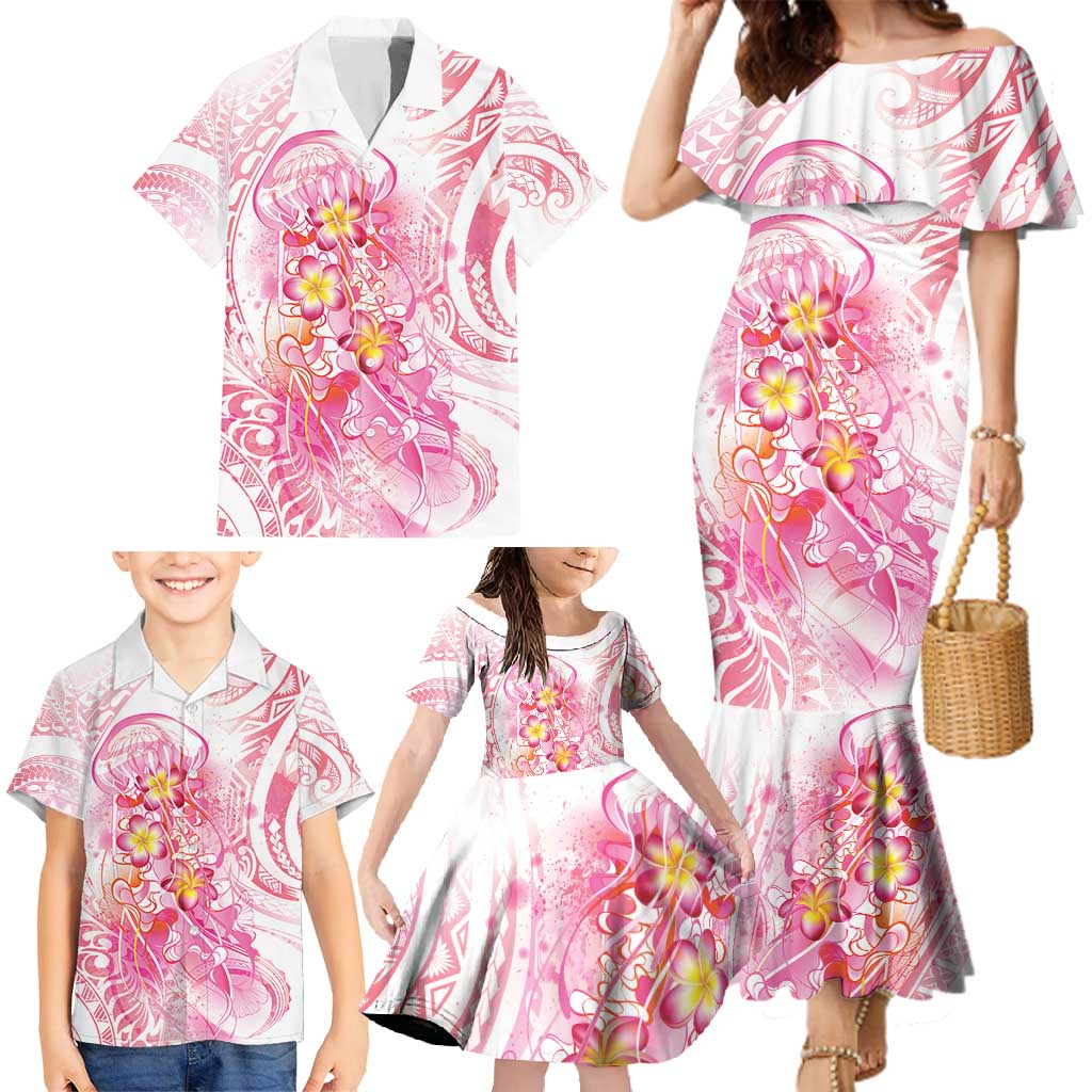 Rose Pink Polynesian Jellyfish Family Matching Mermaid Dress and Hawaiian Shirt Watercolor Glows LT7 - Polynesian Pride